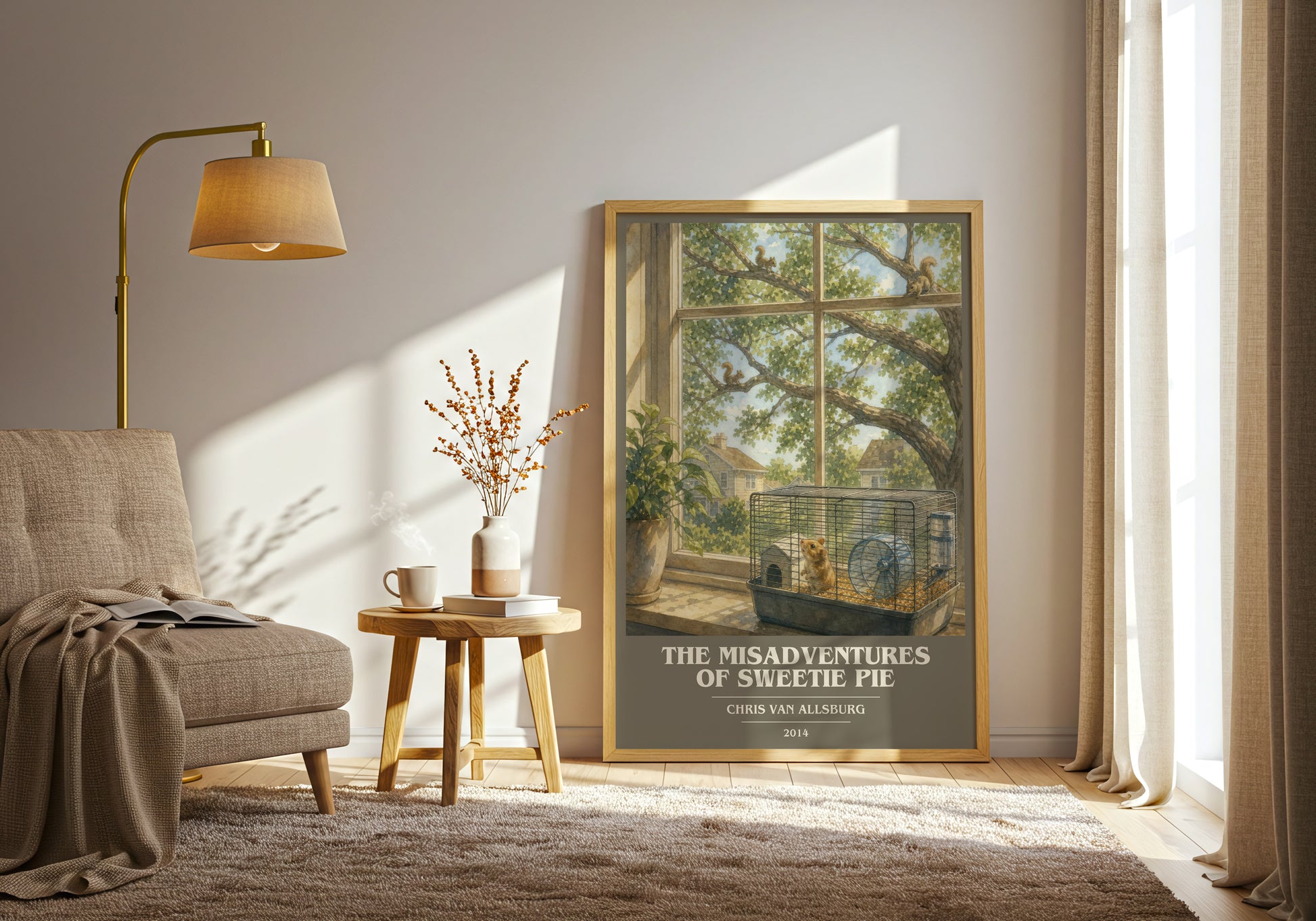 The Misadventures Of Sweetie Pie book cover print on bookshelf – Chris Van Allsburg fan gift