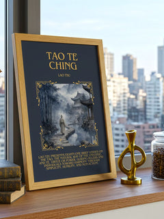Tao Te Ching Minimalist Book Poster by Lao Tsu – framed print on a city-view windowsill