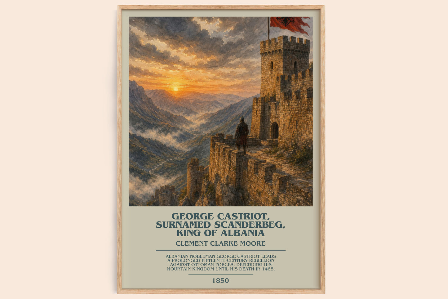 George Castriot, Surnamed Scanderbeg, King Of Albania bookish book poster by Clement Clarke Moore – framed literary art print