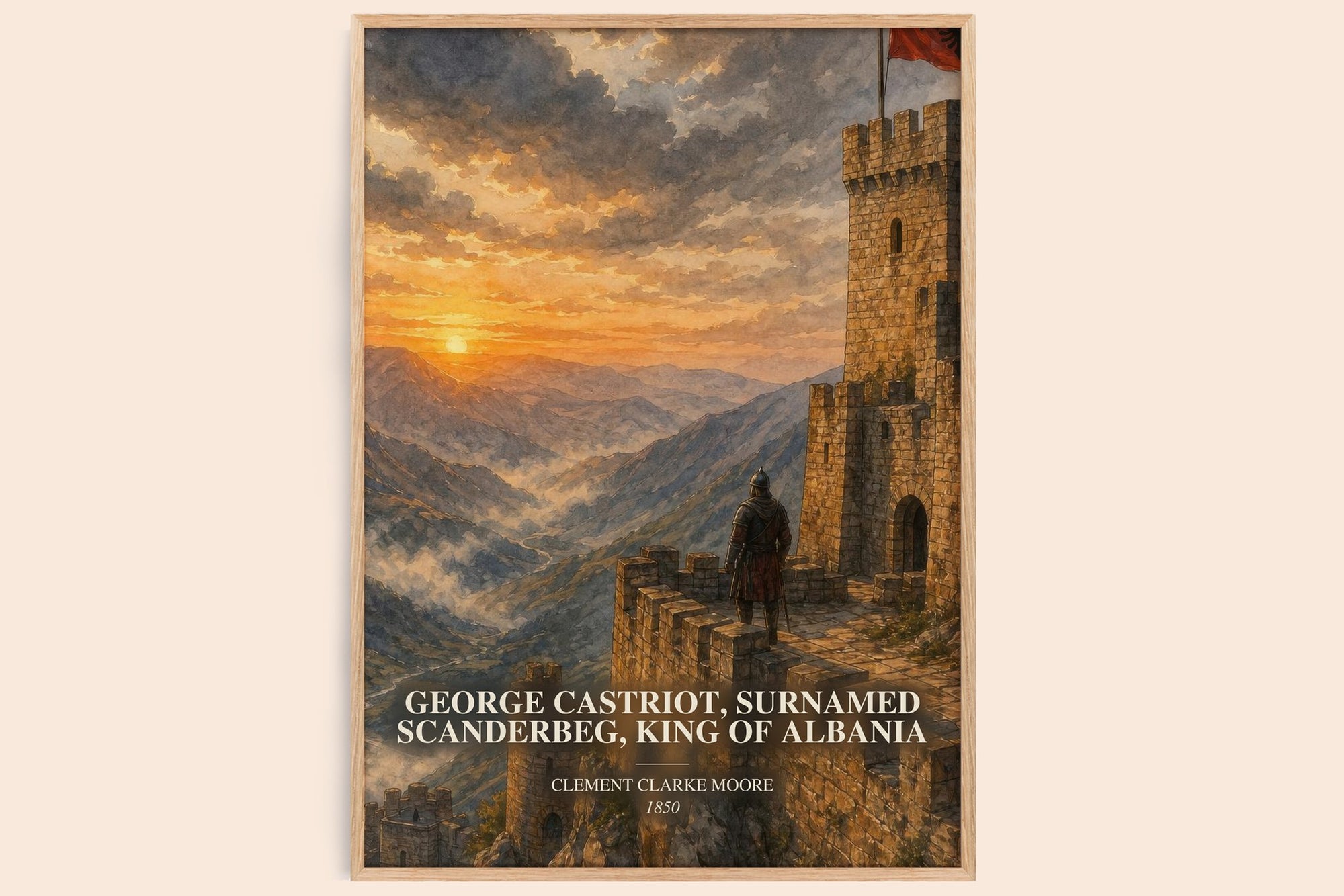 George Castriot, Surnamed Scanderbeg, King Of Albania watercolour book poster by Clement Clarke Moore – framed literary art