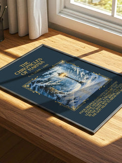 The Chronicles of Narnia Minimalist Book Poster by C. S. Lewis – print on a sunlit desk
