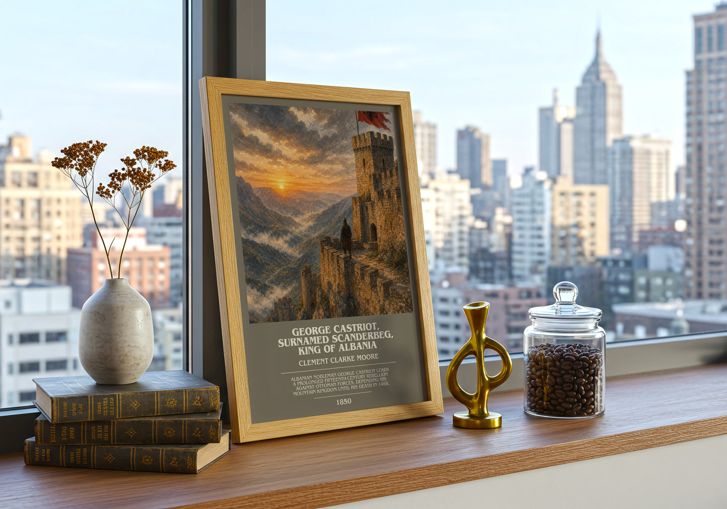 George Castriot, Surnamed Scanderbeg, King Of Albania bookish print framed by window – literary home decor