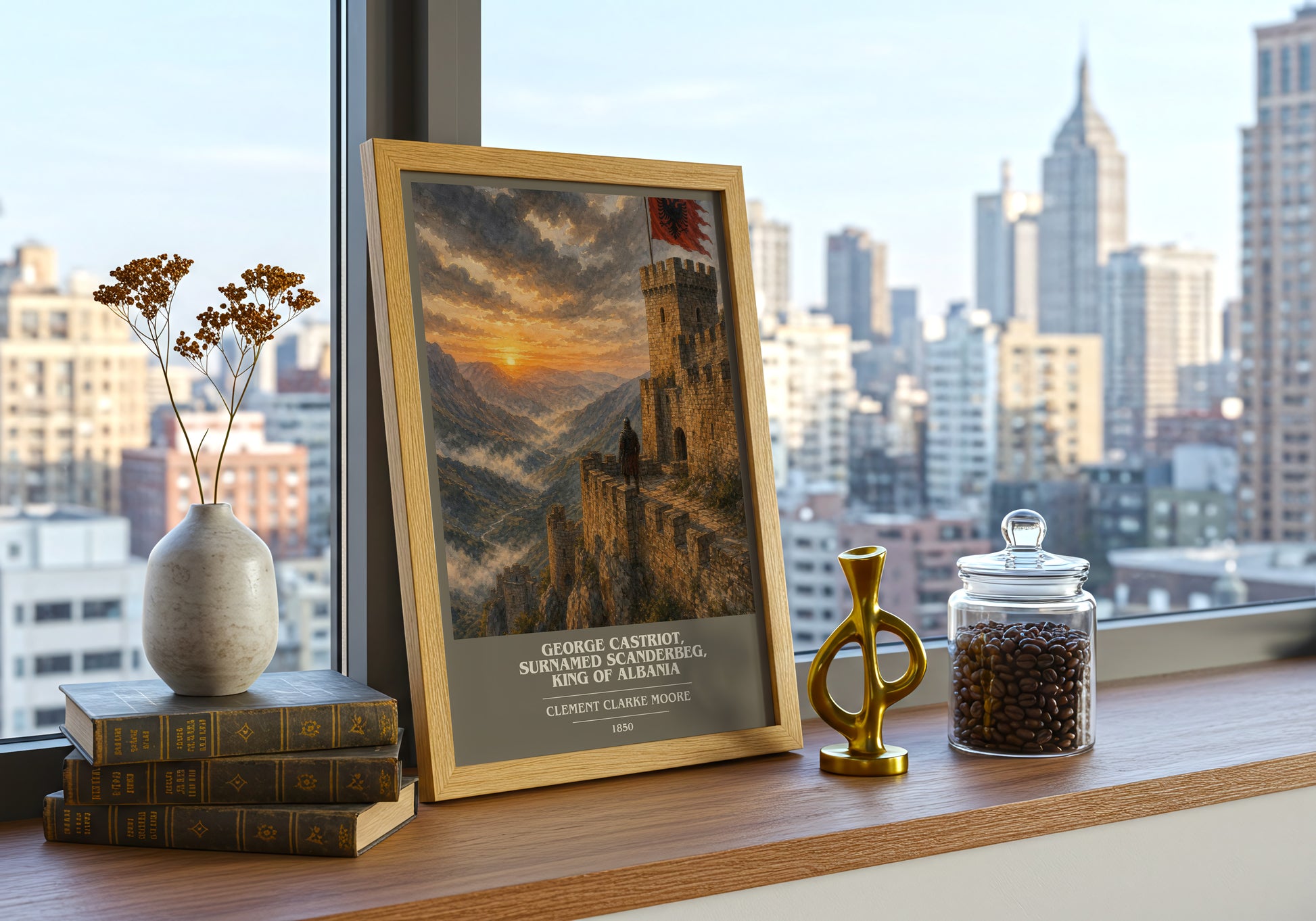 George Castriot, Surnamed Scanderbeg, King Of Albania book cover print framed by window – literary home decor