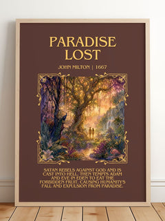 Paradise Lost Minimalist Book Poster by John Milton – framed print leaning on a wooden floor