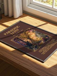 Paradise Lost Minimalist Book Poster by John Milton – print on a sunlit desk