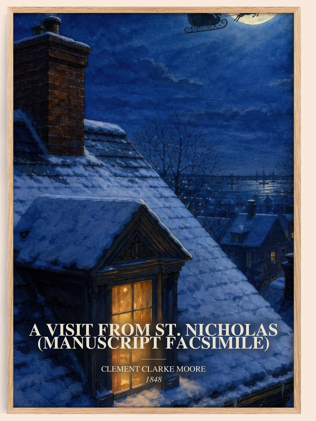 A Visit From St. Nicholas (Manuscript Facsimile) watercolour book poster by Clement Clarke Moore – framed literary art print