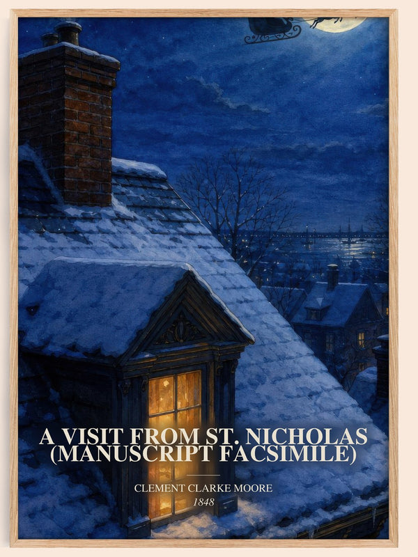 A Visit From St. Nicholas (Manuscript Facsimile) watercolour book poster by Clement Clarke Moore – framed literary art print