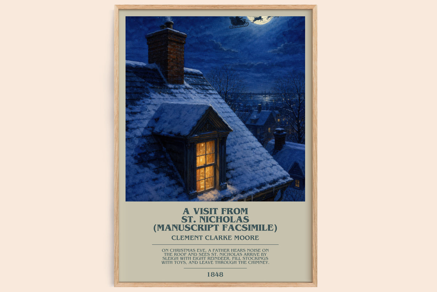 A Visit From St. Nicholas (Manuscript Facsimile) bookish book poster by Clement Clarke Moore – framed literary art print