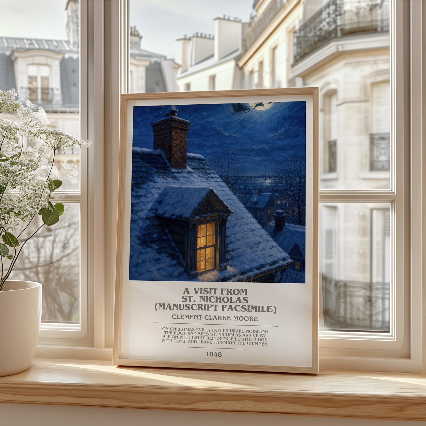 A Visit From St. Nicholas (Manuscript Facsimile) bookish poster colour and style options – Clement Clarke Moore book art