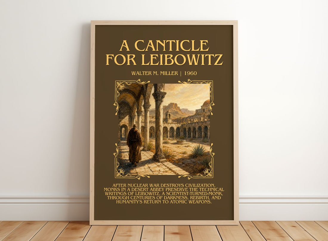 A Canticle for Leibowitz Minimalist Book Poster by Walter M. Miller – framed print leaning on a wooden floor