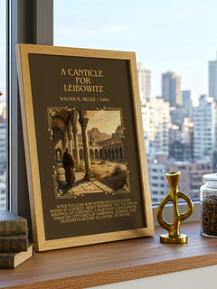 A Canticle for Leibowitz Minimalist Book Poster by Walter M. Miller – framed print on a city-view windowsill
