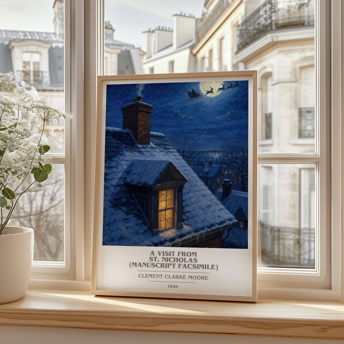 A Visit From St. Nicholas (Manuscript Facsimile) book cover poster colour and style options – Clement Clarke Moore book art