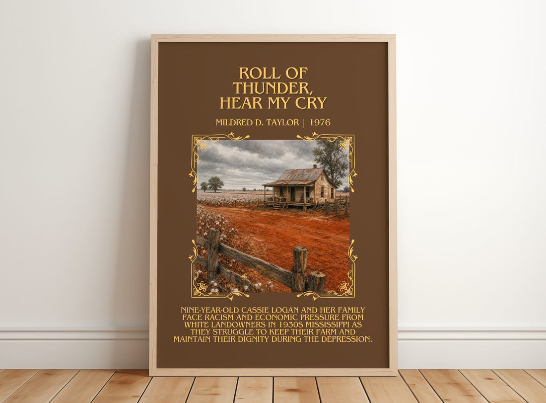 Roll of Thunder, Hear My Cry Minimalist Book Poster by M. Taylor – framed print leaning on a wooden floor