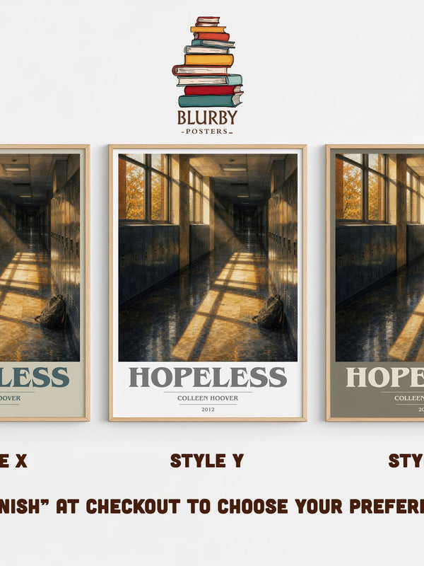 Hopeless book cover print in frame leaning in hallway – romance wall art