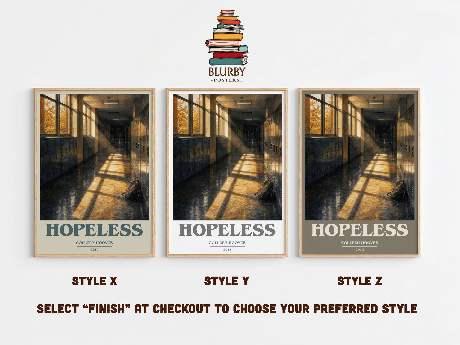 Hopeless book cover print in frame leaning in hallway – romance wall art