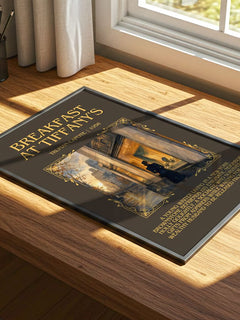 Breakfast at Tiffany's Minimalist Book Poster by Truman Capote – print on a sunlit desk