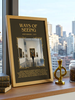 Ways Of Seeing Minimalist Book Poster by John Berger – framed print on a city-view windowsill