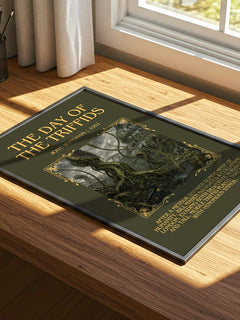 The Day of the Triffids Minimalist Book Poster by John Wyndham – print on a sunlit desk