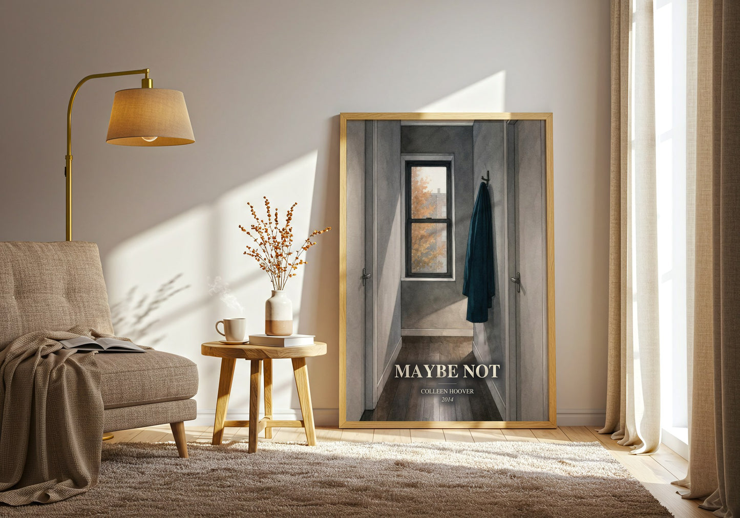 Maybe Not watercolour print in frame leaning in hallway – contemporary fiction wall art