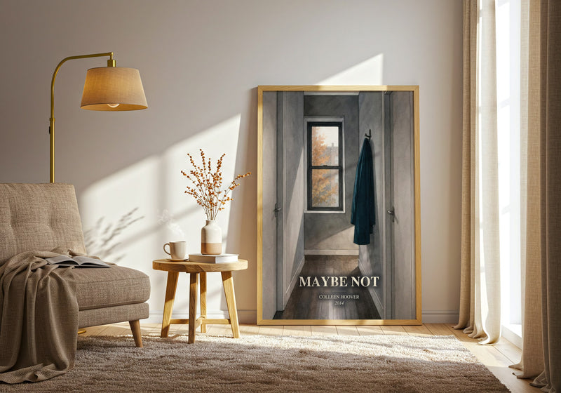 Maybe Not watercolour print in frame leaning in hallway – contemporary fiction wall art