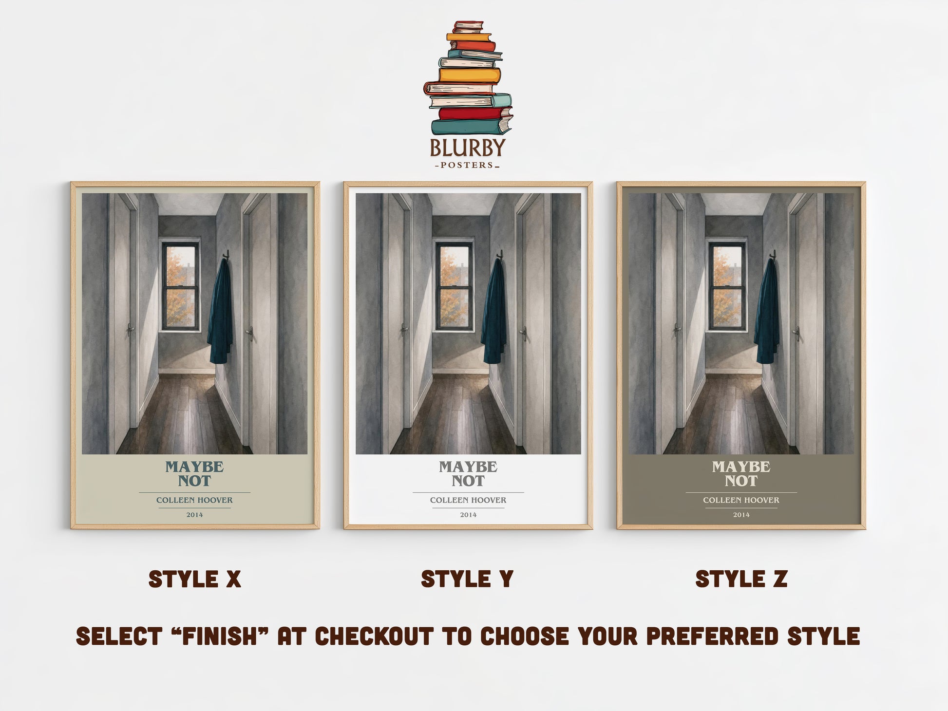 Maybe Not book cover print in frame leaning in hallway – contemporary fiction wall art