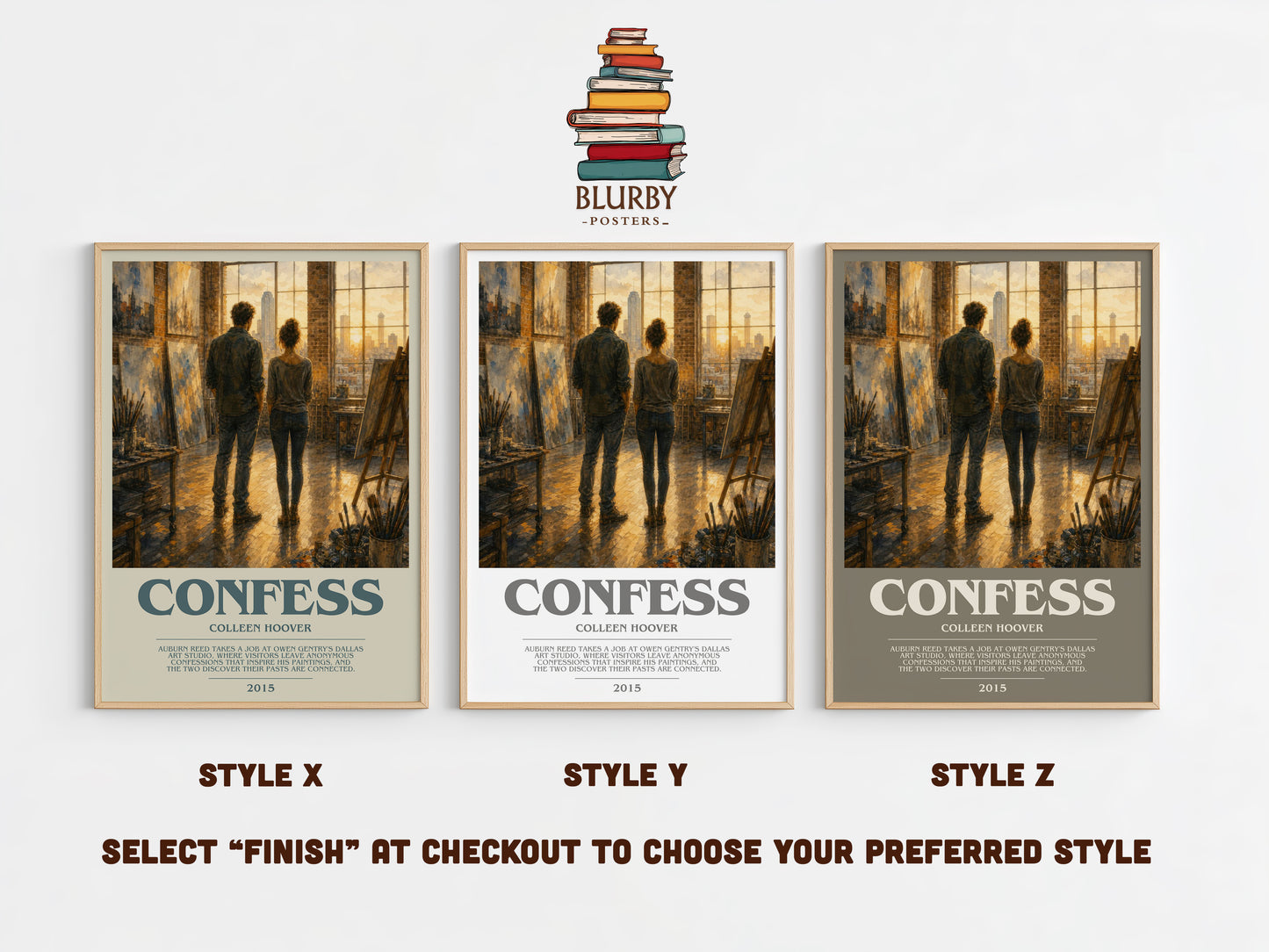 Confess bookish print in frame leaning in hallway – contemporary fiction wall art