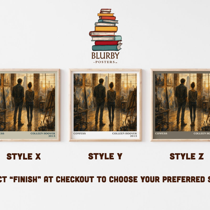 Confess literary print in frame leaning in hallway – contemporary fiction wall art