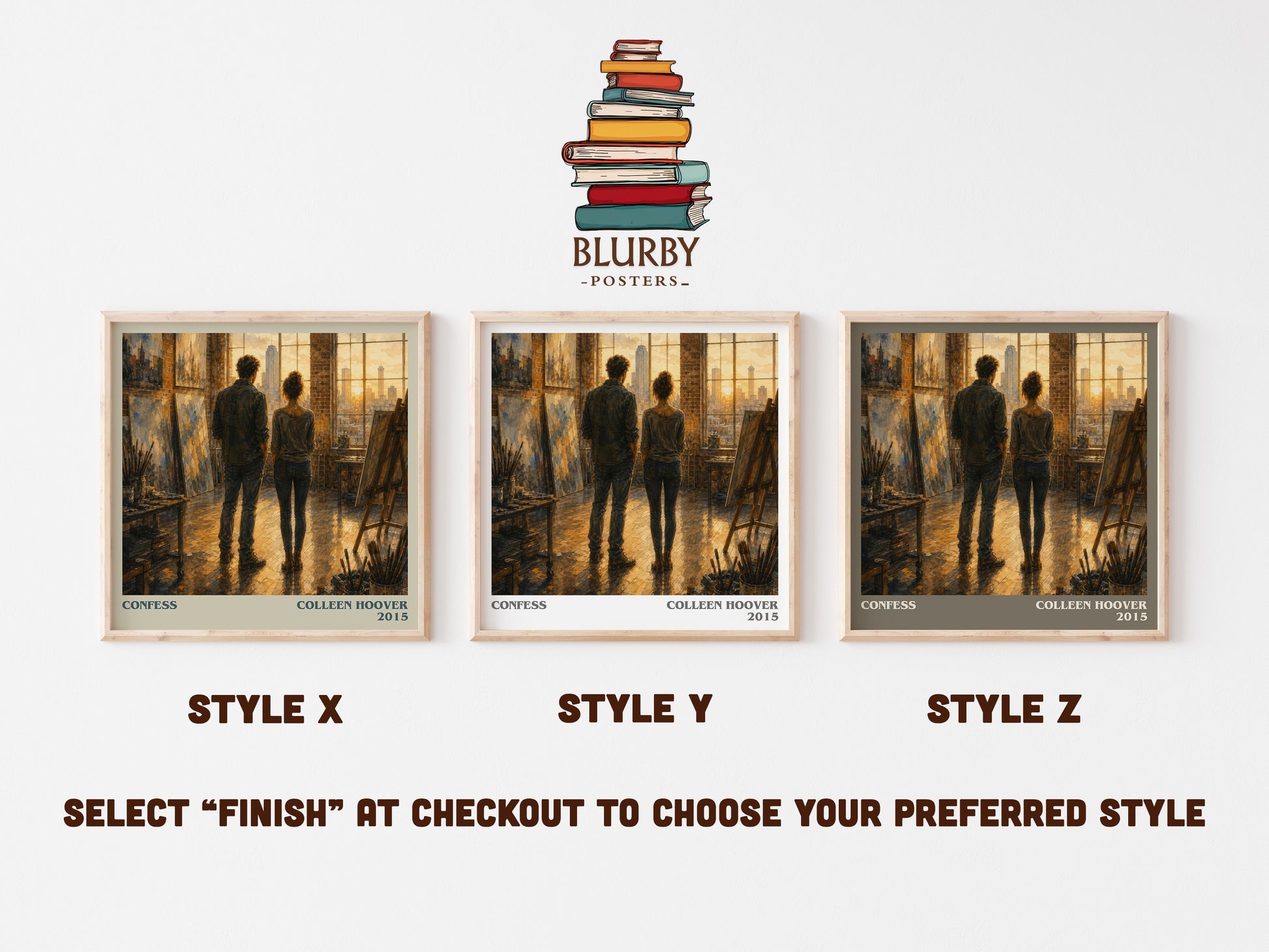 Confess literary print in frame leaning in hallway – contemporary fiction wall art