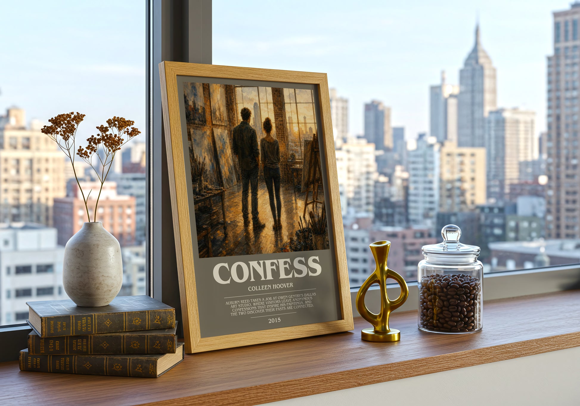 Confess bookish print framed by window – literary home decor