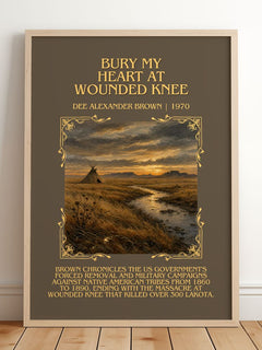 Bury My Heart at Wounded Knee Minimalist Book Poster by D. Brown – framed print leaning on a wooden floor