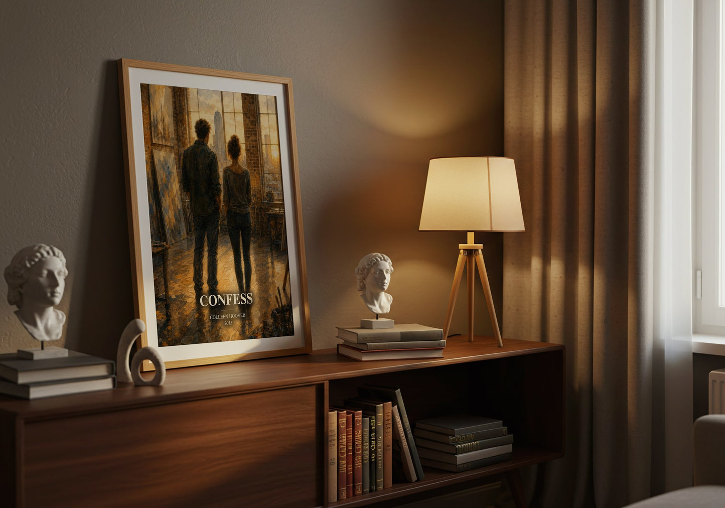 Confess watercolour print on bookshelf – Colleen Hoover fan gift