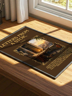 Letters from a Stoic Minimalist Book Poster by Seneca – print on a sunlit desk