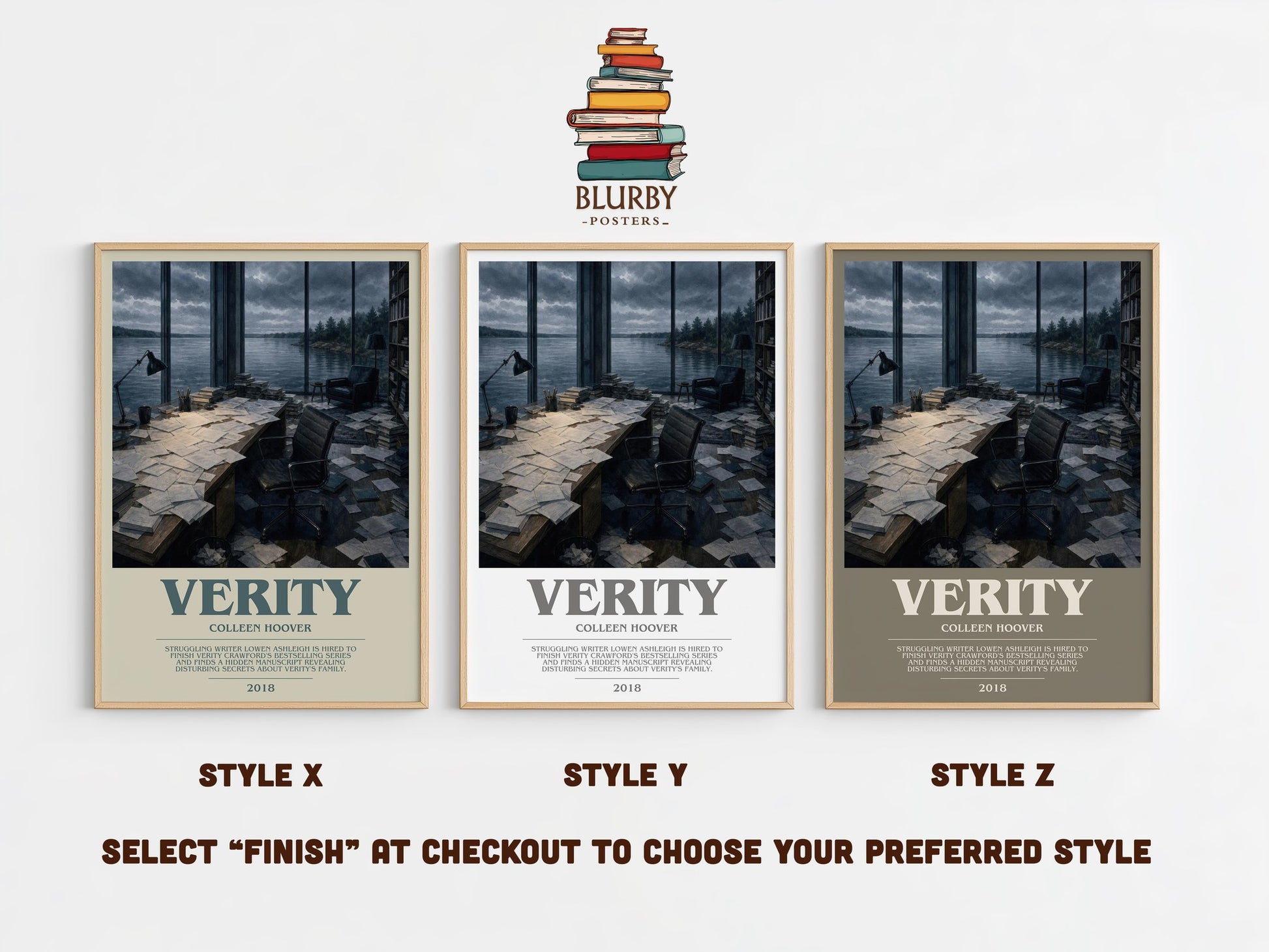 Verity bookish print in frame leaning in hallway – thriller wall art
