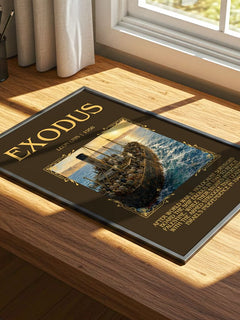 Exodus Minimalist Book Poster by Leon Uris – print on a sunlit desk