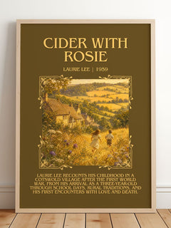 Cider with Rosie Minimalist Book Poster by Laurie Lee – framed print leaning on a wooden floor