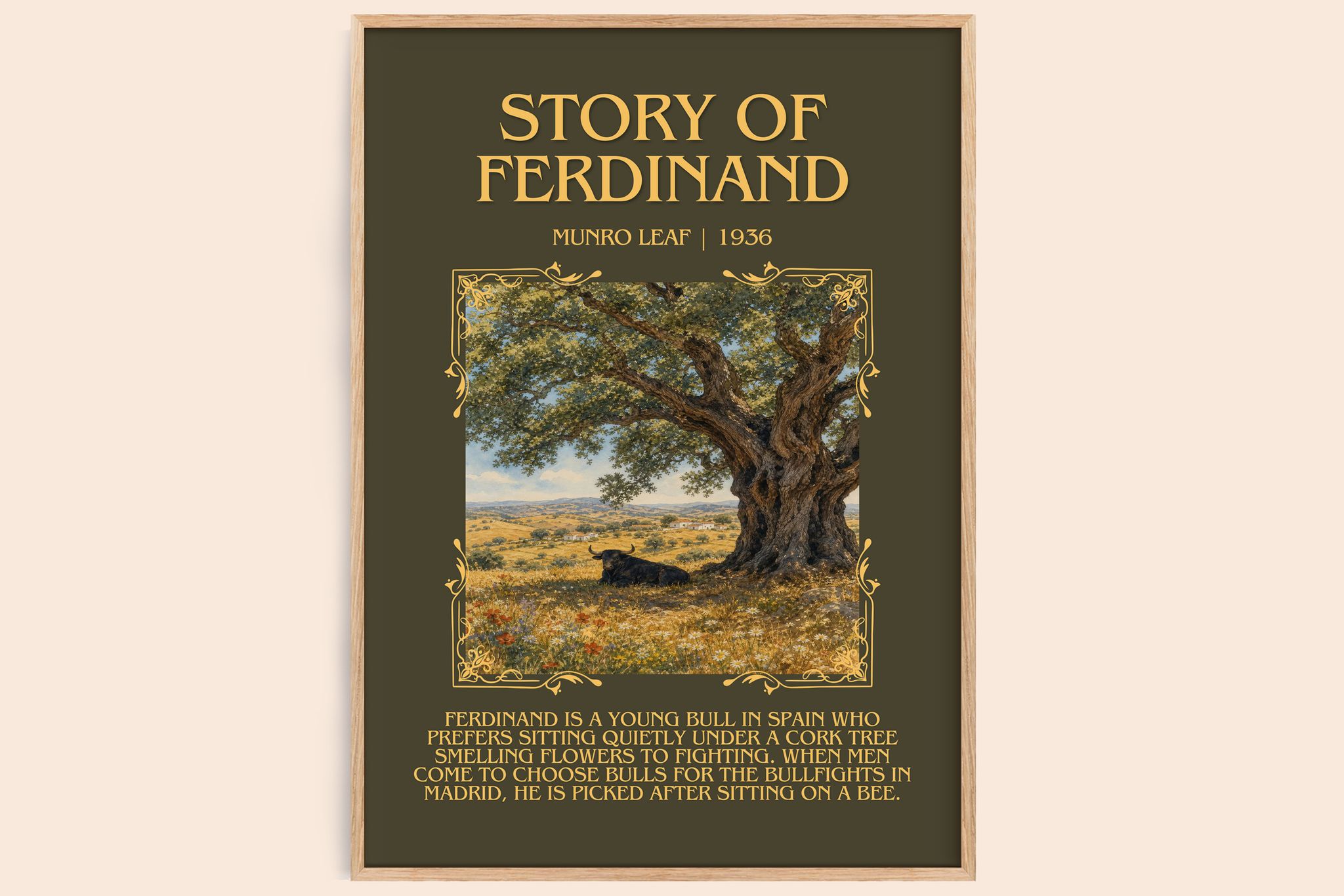 Story of Ferdinand Minimalist Book Poster by Munro Leaf