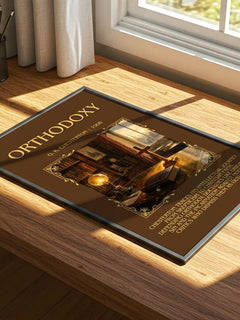 Orthodoxy Minimalist Book Poster by G. K. Chesterton – print on a sunlit desk