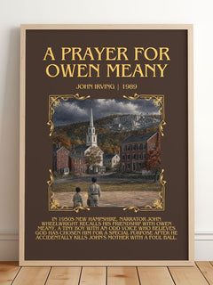 A Prayer for Owen Meany Minimalist Book Poster by John Irving – framed print leaning on a wooden floor