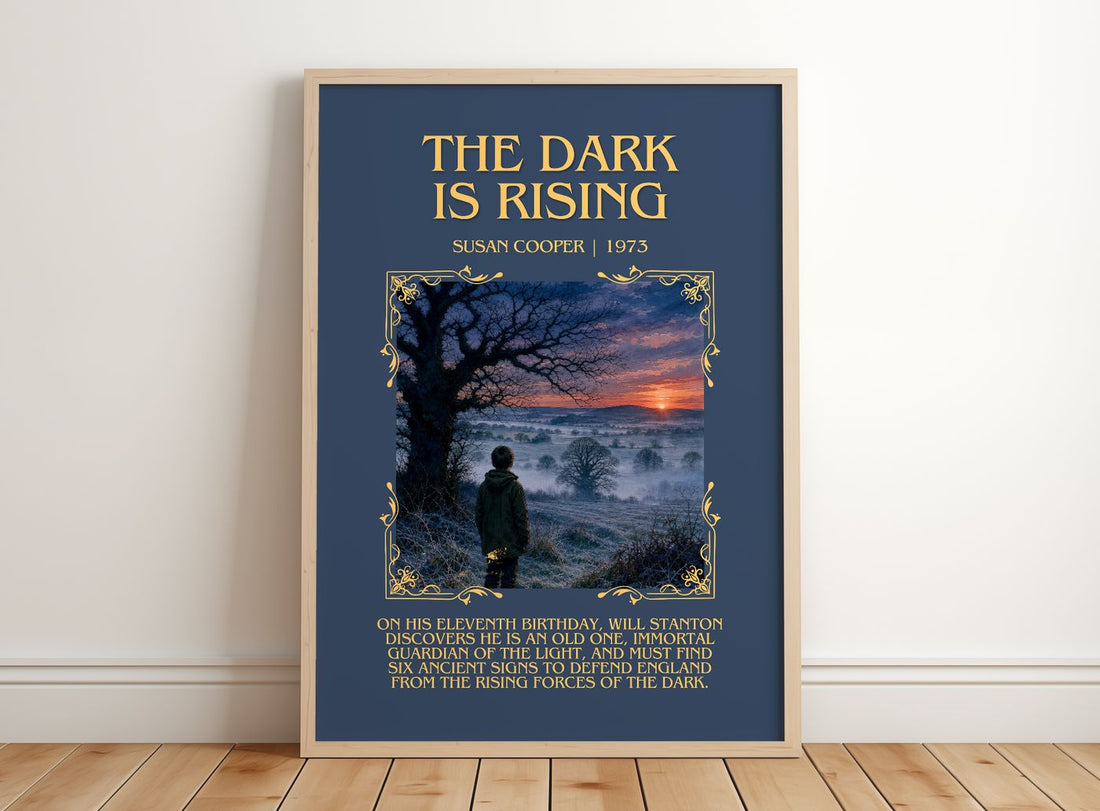 The Dark Is Rising Minimalist Book Poster by Susan Cooper – framed print leaning on a wooden floor