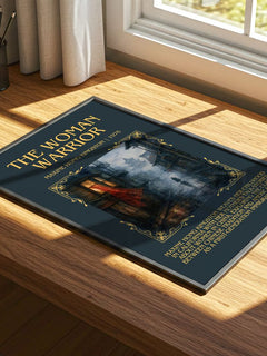 The Woman Warrior Minimalist Book Poster by Maxine Hong Kingston – print on a sunlit desk