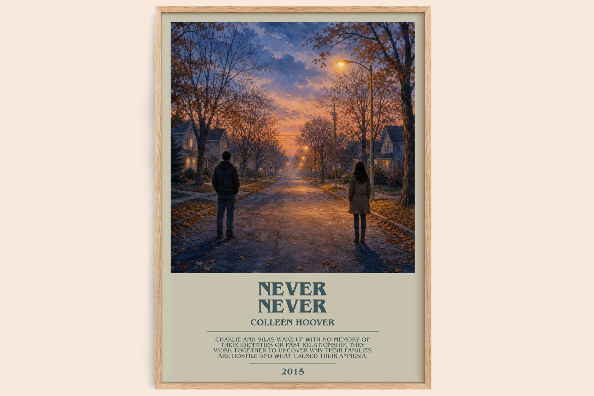 Never Never bookish book poster by Colleen Hoover – framed literary art print