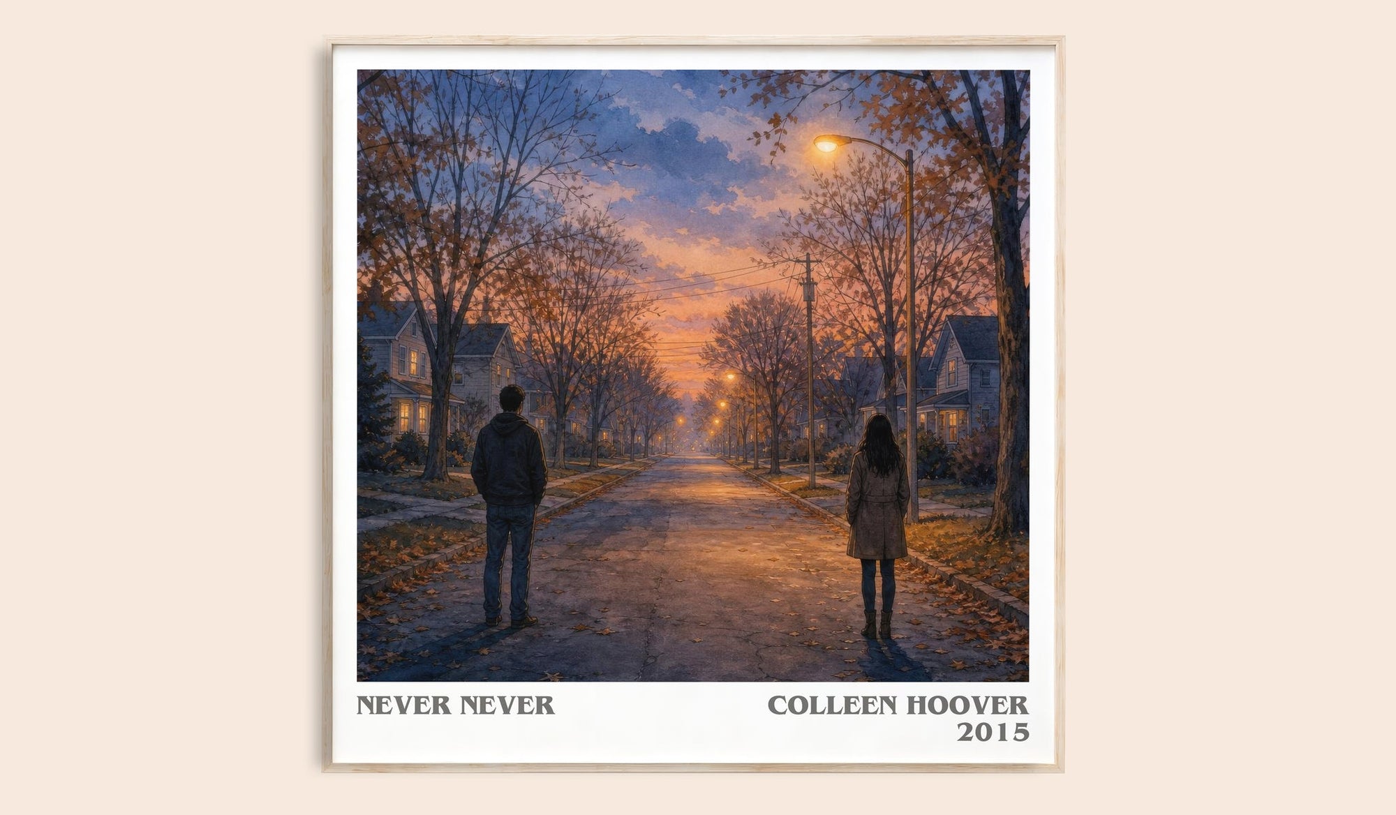 Never Never literary book poster by Colleen Hoover – framed literary art print