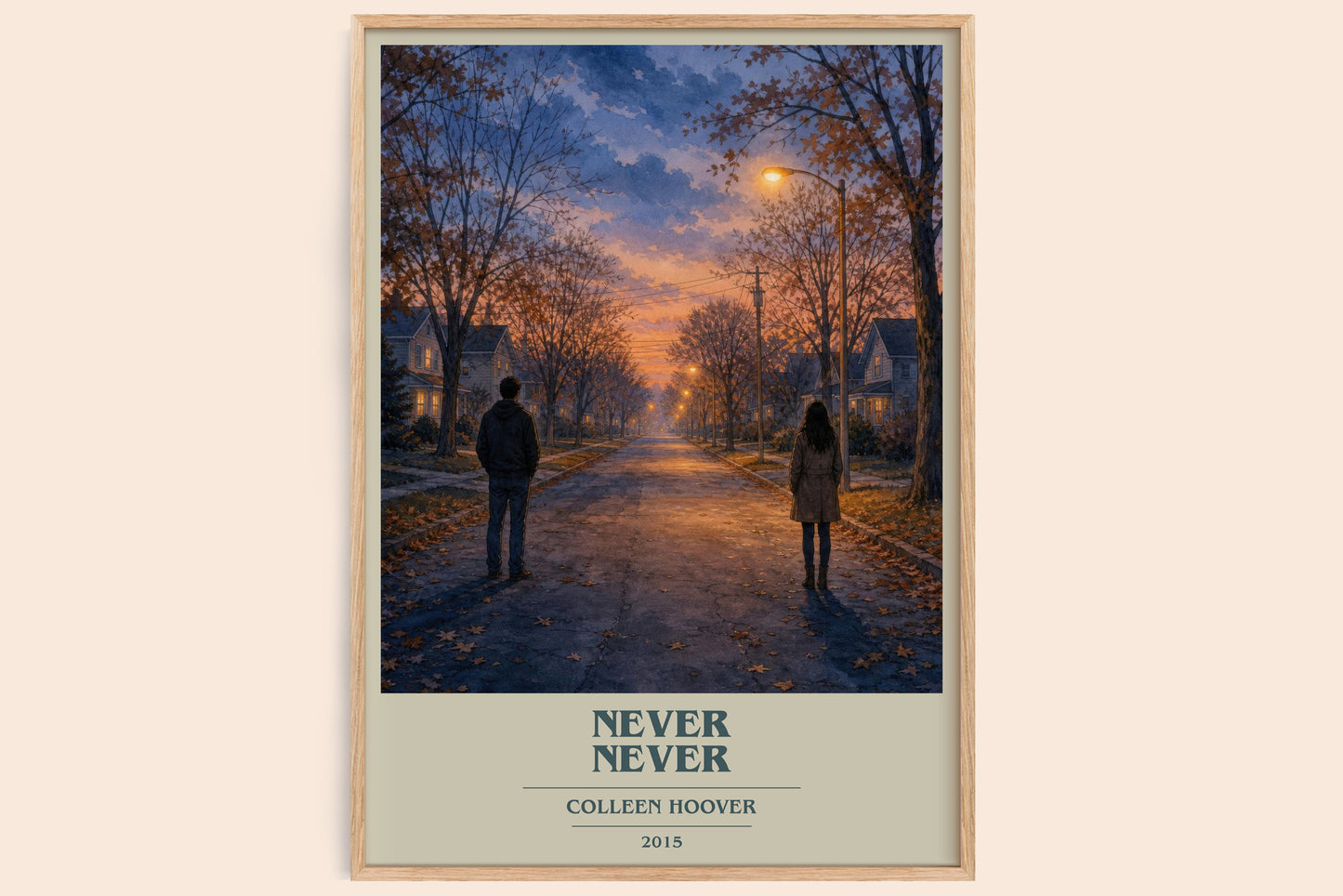 Never Never book cover book poster by Colleen Hoover – framed literary art print