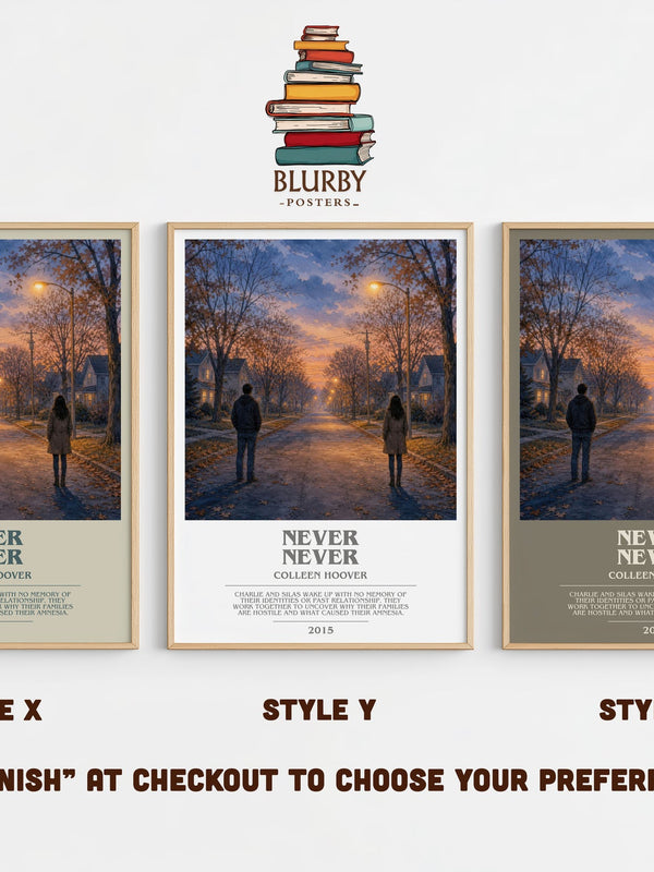 Never Never bookish print in frame leaning in hallway – young adult wall art