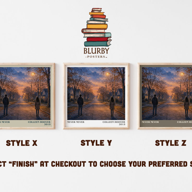 Never Never literary print in frame leaning in hallway – young adult wall art