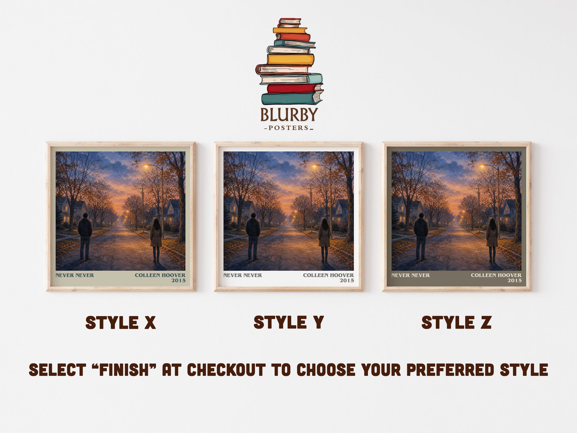Never Never literary print in frame leaning in hallway – young adult wall art