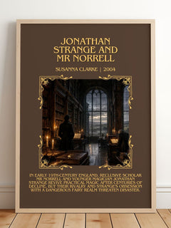 Jonathan Strange and Mr Norrell Minimalist Book Poster by S. Clarke – framed print leaning on a wooden floor