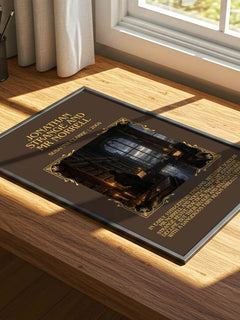 Jonathan Strange and Mr Norrell Minimalist Book Poster by S. Clarke – print on a sunlit desk