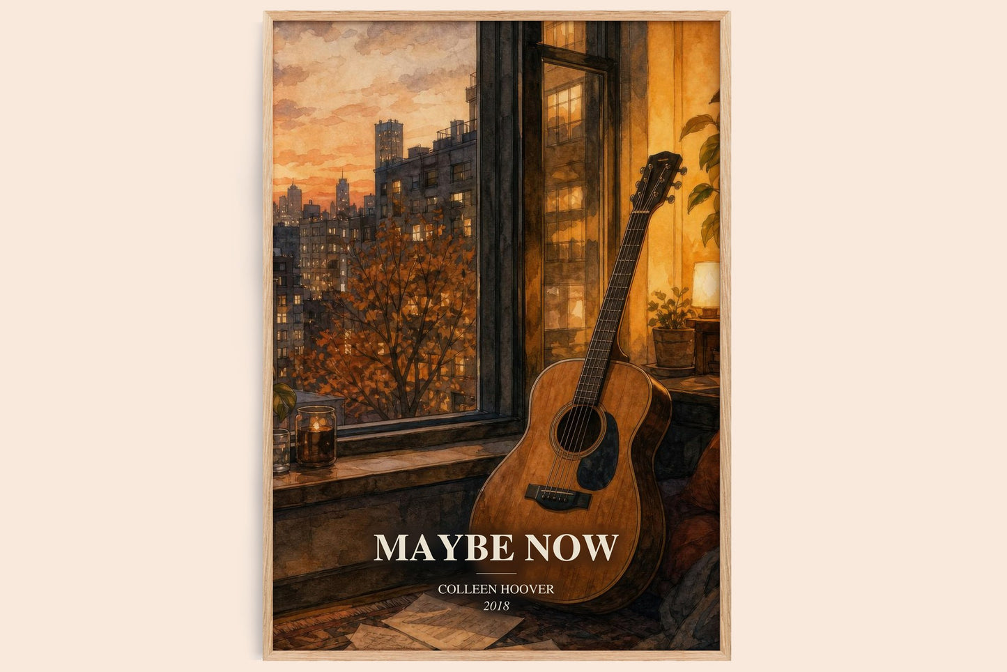 Maybe Now watercolour book poster by Colleen Hoover – framed literary art print