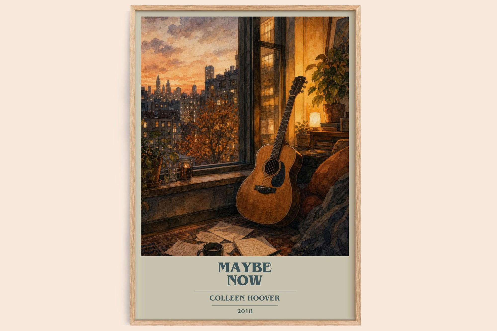 Maybe Now book cover book poster by Colleen Hoover – framed literary art print